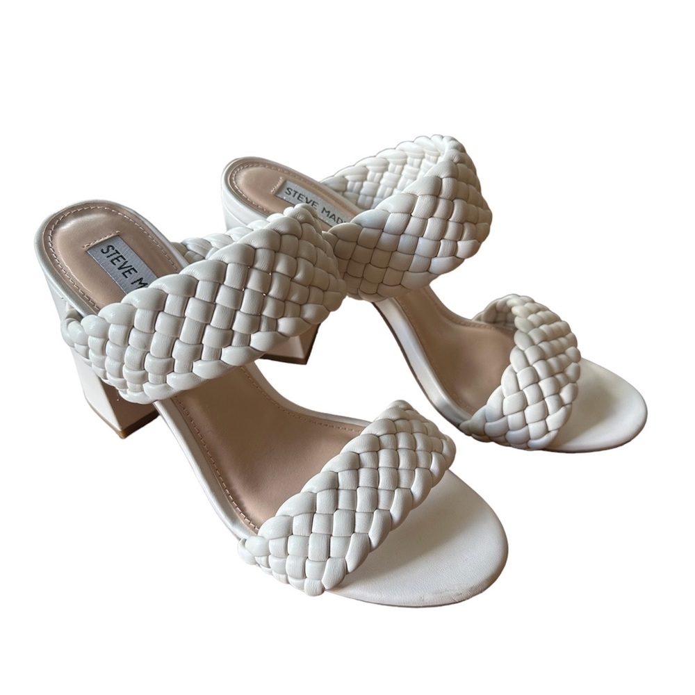 Steve Madden cream braided platform slides